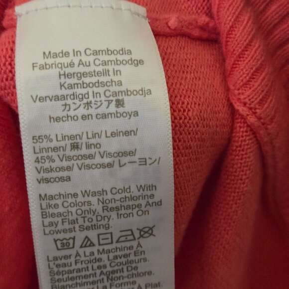 J.Crew Coral Pink Curved Hem Linen Blend Cement Sweater Size M - Picture 5 of 6